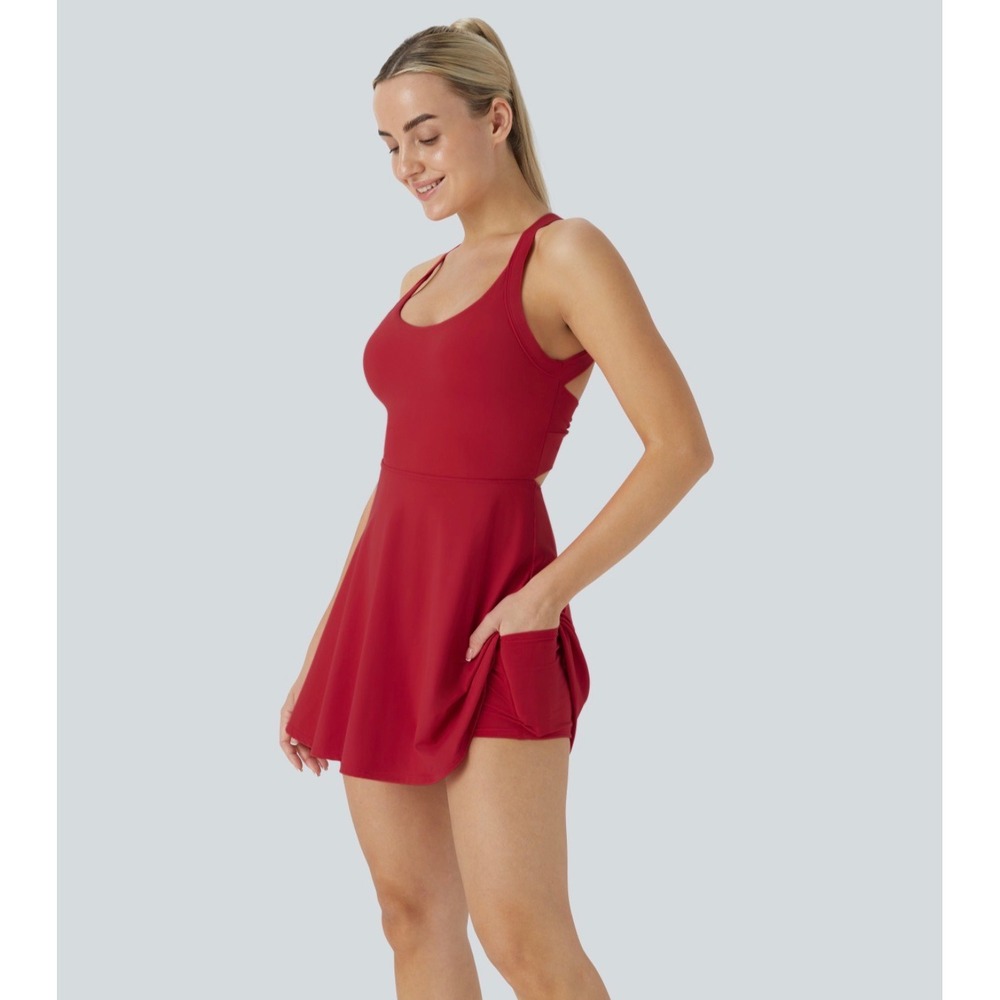 Halara Airy Backless Twisted InstantCool Dance Active Dress Red Easy Peezy S